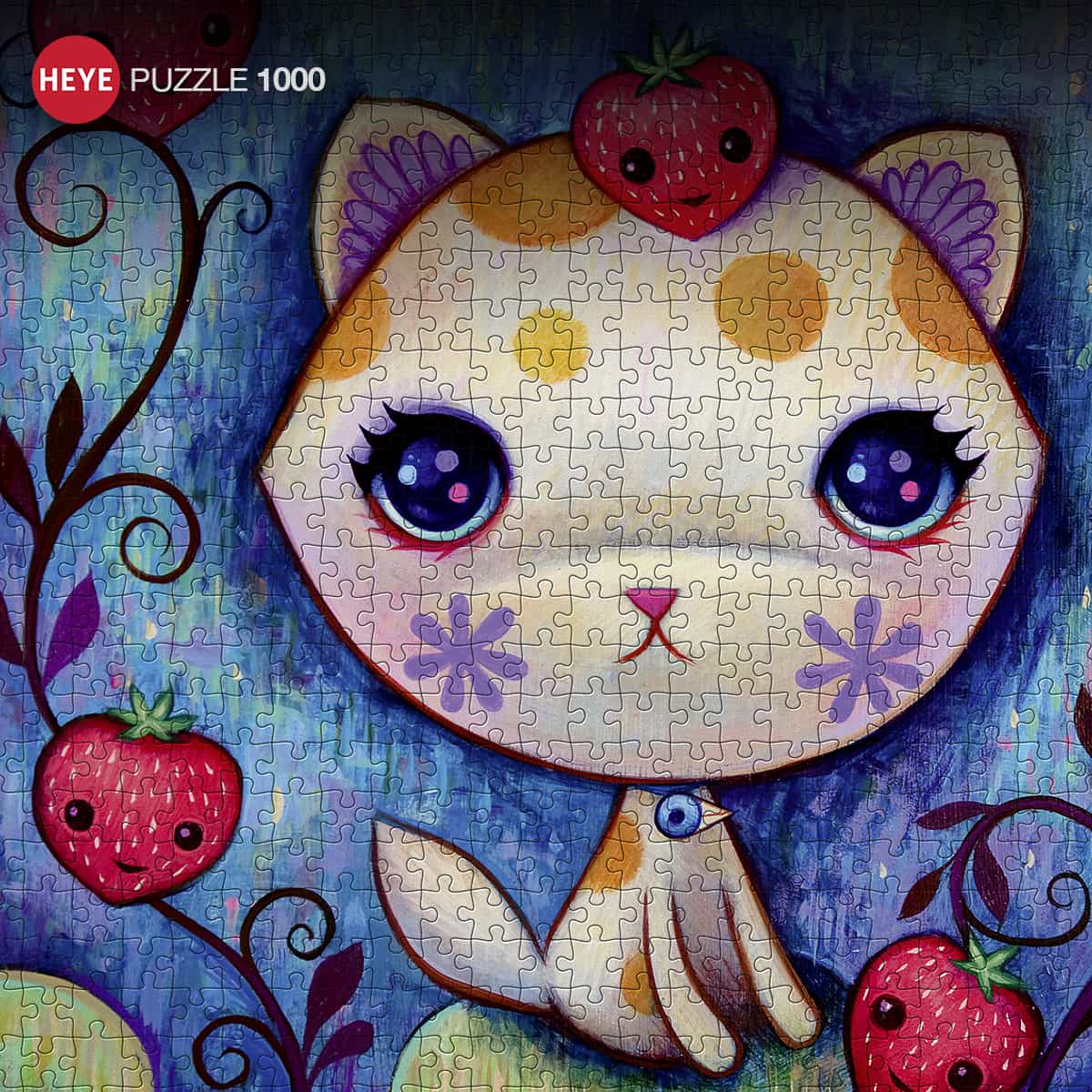 Gatinho com morango, quebra-cabeça Heye 1000 peças